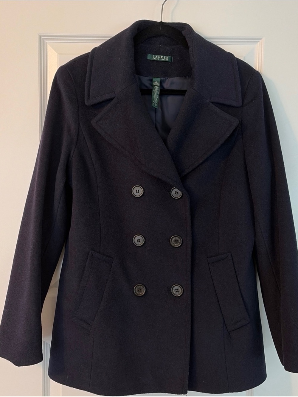 Ralph Lauren Navy Double-Breasted Wool Pea Coat